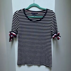 Tommy Hilfiger Women's Red, White and Blue Striped Top